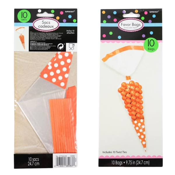 Party puntzak met sluiting transparant/oranje 24,7 cm set van 10