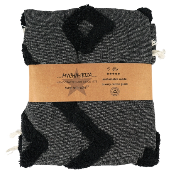 Mycha Ibiza plaid 4 recycelte Baumwolle schwarz 130 x 170 cm VE16