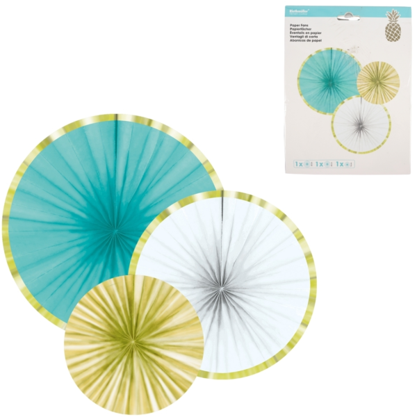 Decoratie waaier feest ananas papier 35 cm set van 3