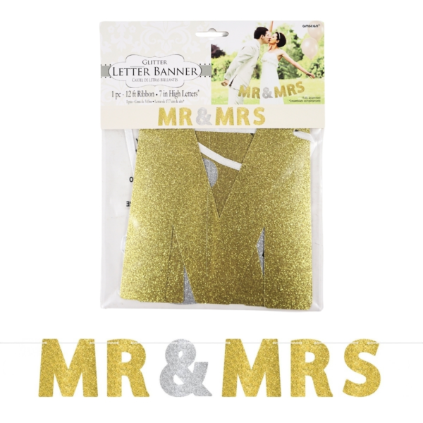 Letterslinger Mr & Mrs goud-/zilverkleurig 365 cm