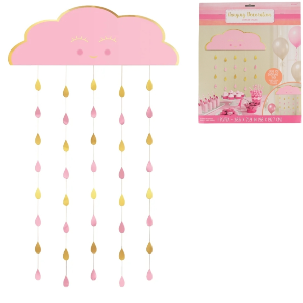 Deurgordijn babyshower roze/goudkleurig 193 cm