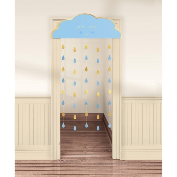Deurgordijn babyshower blauw/goudkleurig 193 cm