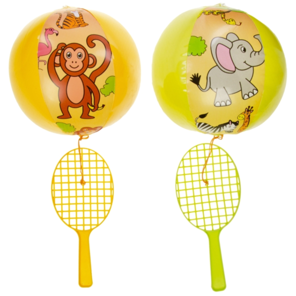 Tennisracket met bal aan elastiek safari 24 cm 2 assorti