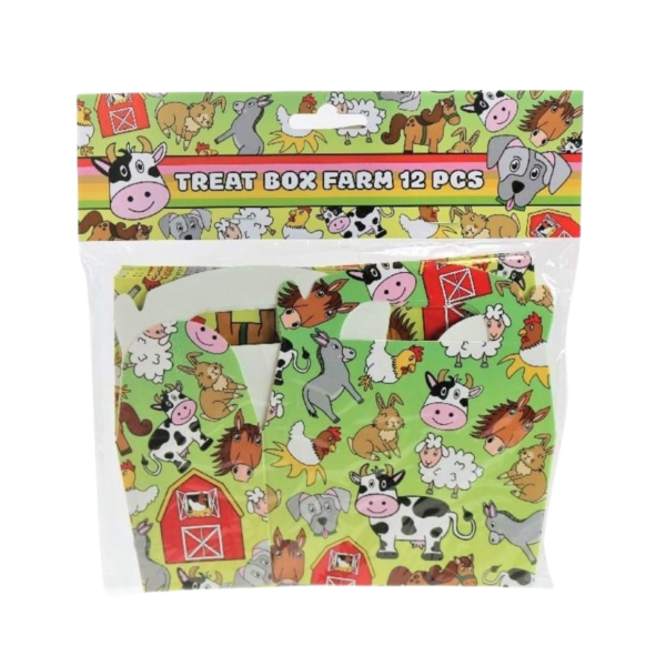 Traktatiedoosje Boerderijdieren groen 12,5 cm 12 stuks