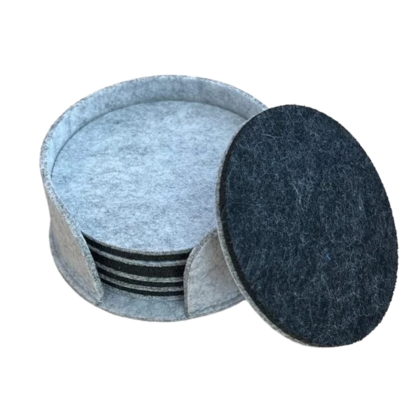 Onderzetters in houder vilt 10 cm set van 4