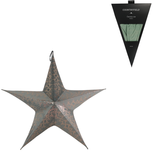 Countryfield Kersthanger ster fluweel Maria S grijs/koperkleurig 65 cm