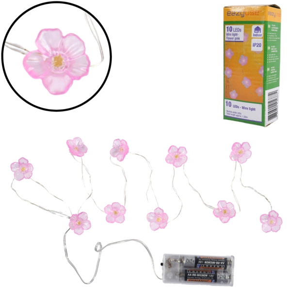 Lichterkette Blumen rosa 10 LED IP20 Batteriebetrieben 120 cm