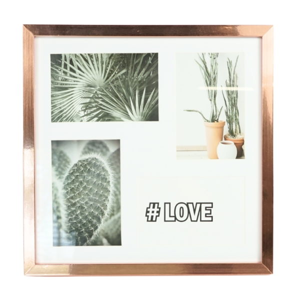 Fotolijst 4 fotos met passe partout koperkleurig 10 x 15 cm