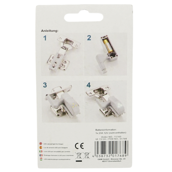 Kast scharnier verlichting LED op batterij 6,8 cm