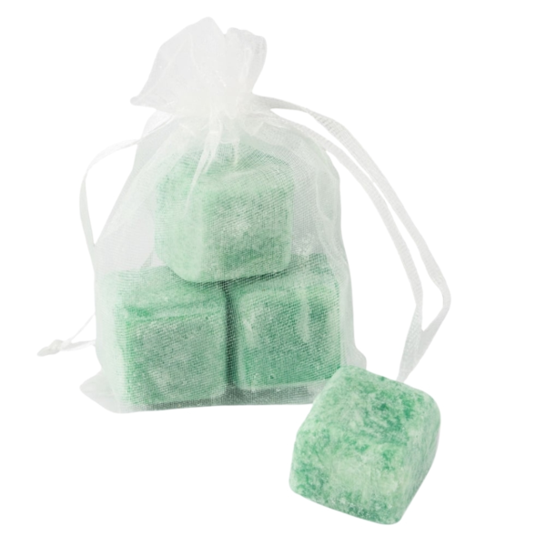 Amberblokje wood 4,5 cm organza zakje met 3 stuks