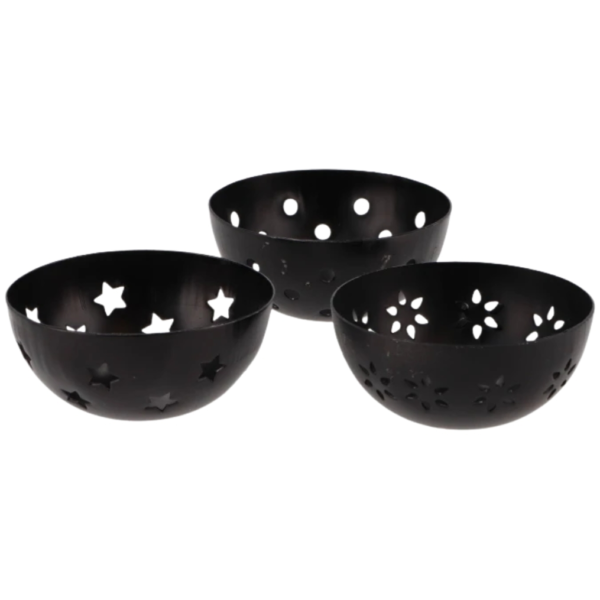 Theelichthouder/ geurblokjeshouder Amber metaal zwart 7,5 cm 3 assorti