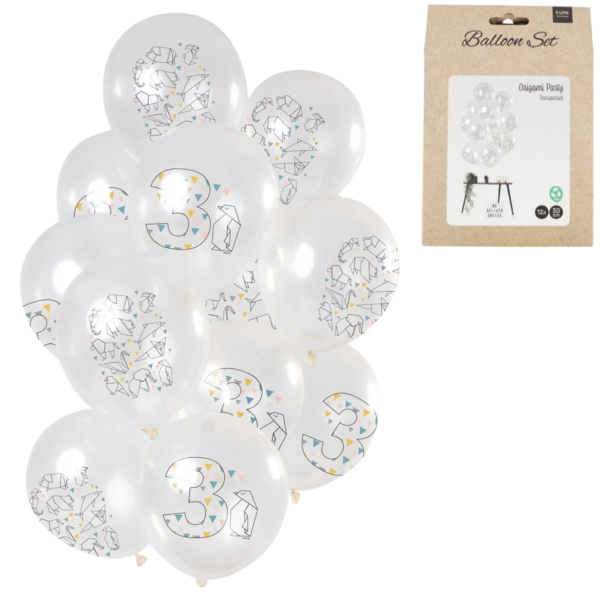 Ballonnen Origami cijfer 3 jaar 30 cm set van 12