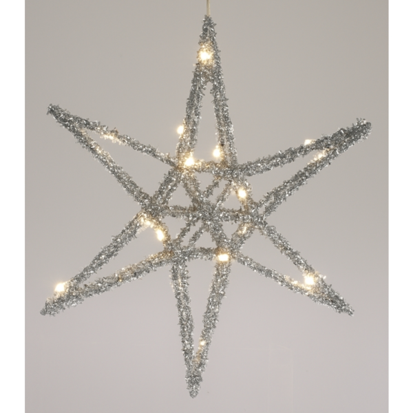 Kerstster LED op batterij zilverkleurig 30 cm