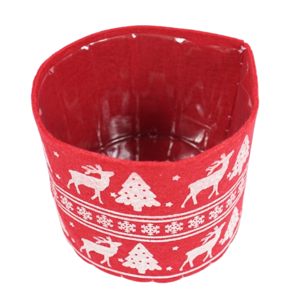 Bloempot kerst vilt rood 14,5 cm