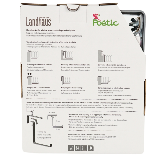 Poetic Blumenkastenhalter Landhaus Metall grau 16 cm 2er-Set