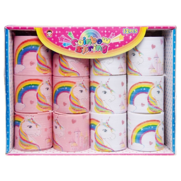 Treppenfeder Einhorn Regenbogen 6,5 cm 4 Stück sortiert