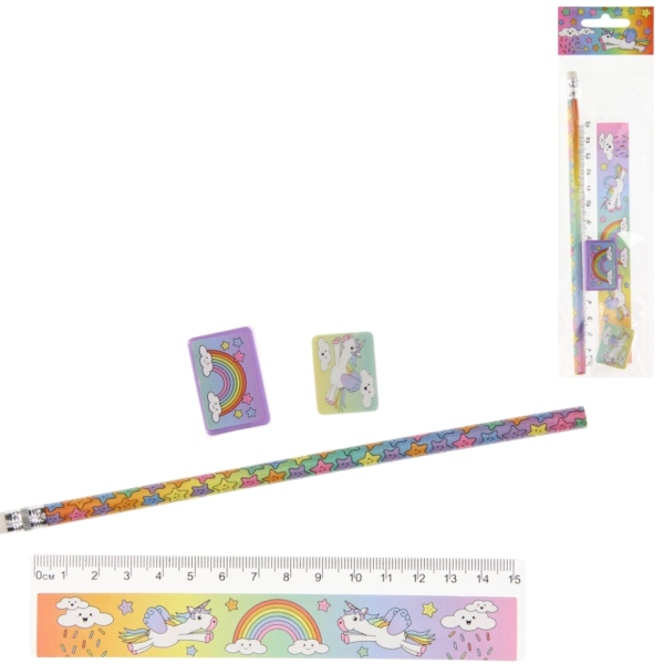 Schrijfset eenhoorn 19 cm set van 4