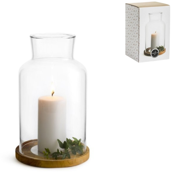 Sagaform Oval Oak giftset windlicht met kaars S 22 cm
