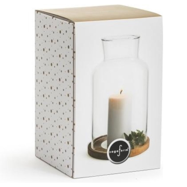 Sagaform Oval Oak giftset windlicht met kaars S 22 cm