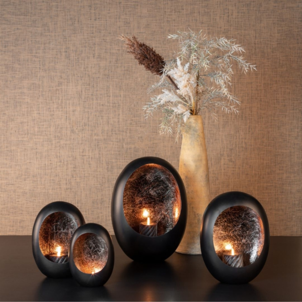 Countryfield Theelichthouder Eggy XL mat zwart/messingkleurig 43,5 cm