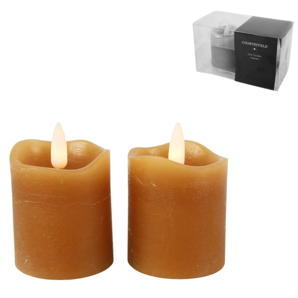 Countryfield LED stompkaars Lyon rustiek vlameffect amber 8 cm set van 2