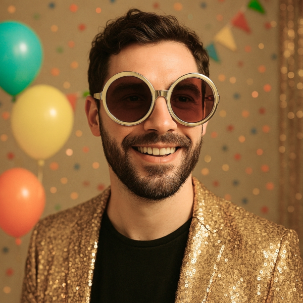 Feest bril XL rond goudkleurig 15,6 cm