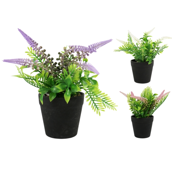 Kunstplant lavendel in pot 24 cm 3 assorti