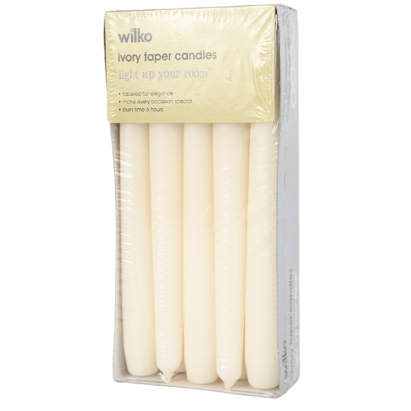 Wilko dinerkaarsen ivoorkleurig 20 cm 10 stuks