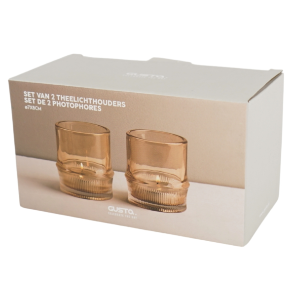 Gusta Teelichthalter Glas braun 8 cm 2er Set