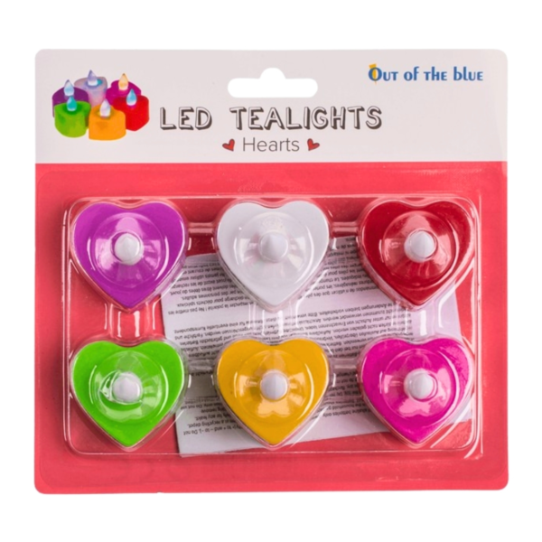 Theelicht Hart LED op batterij multicolor set van 6