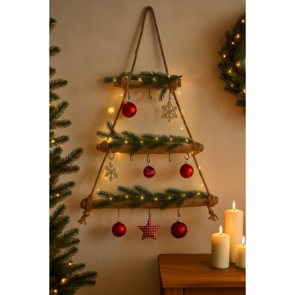 Wanddecoratie kerstboom met haken 70 cm