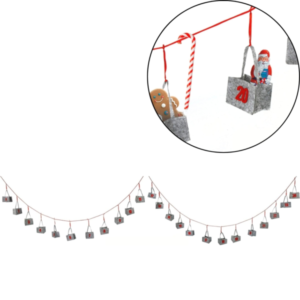 Adventskalender Taschen Filz grau 5 Meter