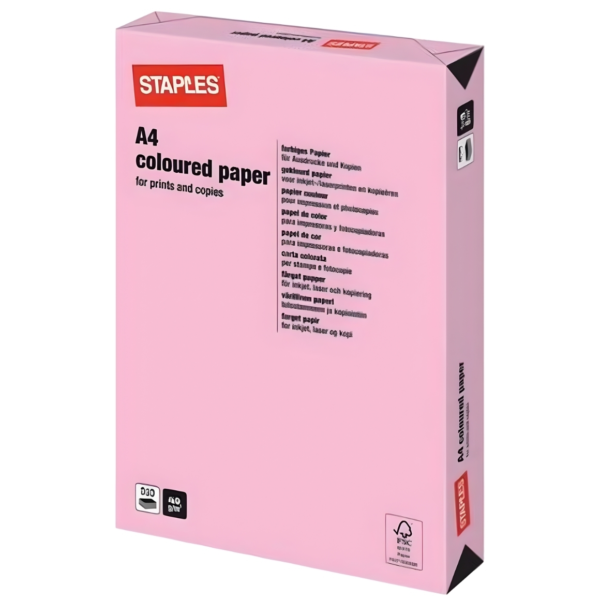 Staples papier A4 gekleurd roze 500 vel
