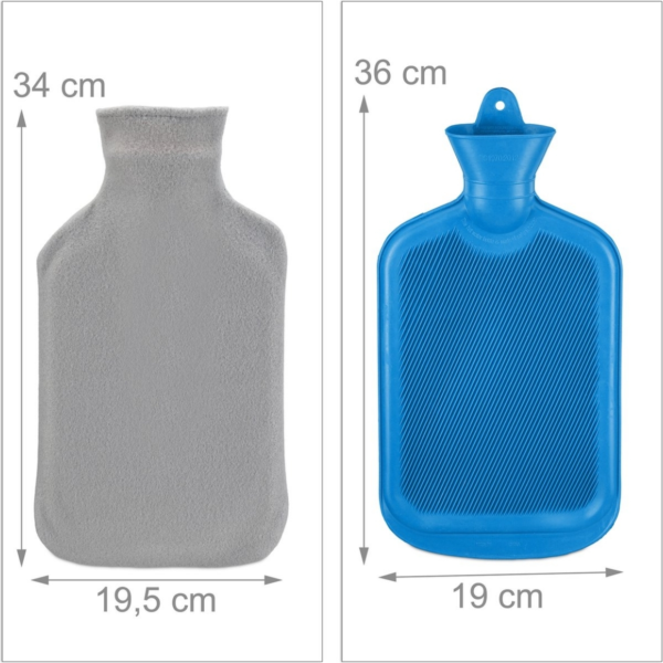 Relaxdays warmwater kruik met hoes blauw/grijs 2 L