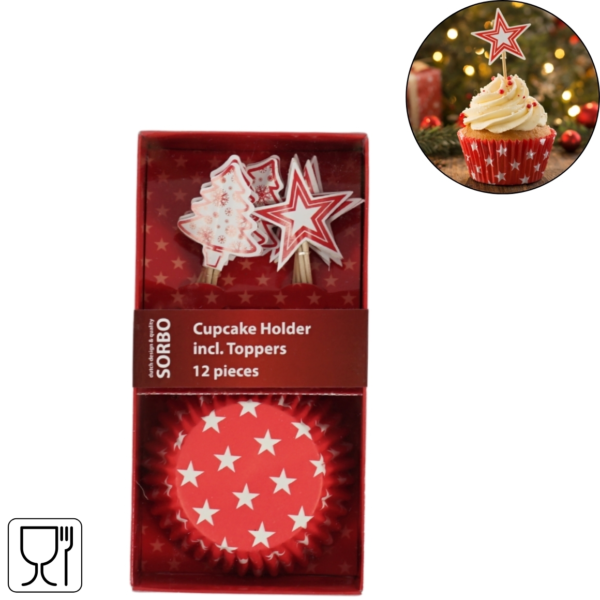 Cupcake vorm en topper rood set van 24 stuks