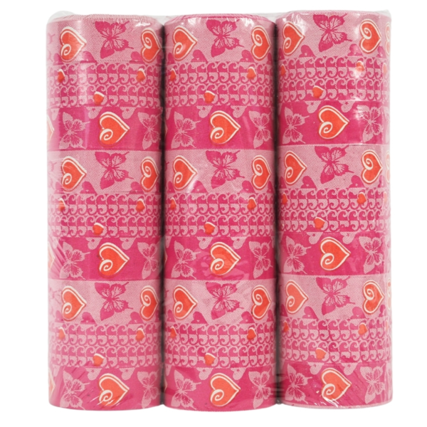 Serpentines hartjes roze 4 meter set van 3