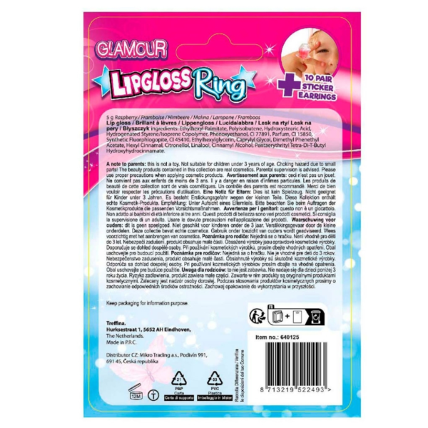 Glamour lipgloss ring en oorring stickers 5 cm