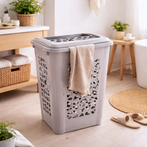 Keeeper wasmand met deksel grijs 60 cm 60 L