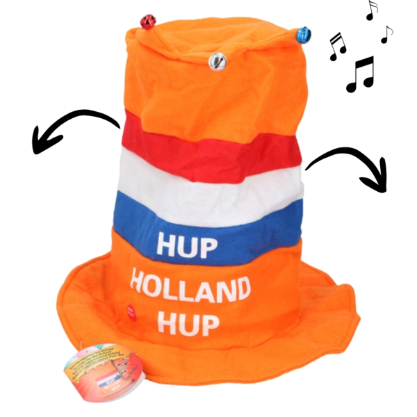 Hoed Hup Holland Hup met muziek op batterij 35 cm