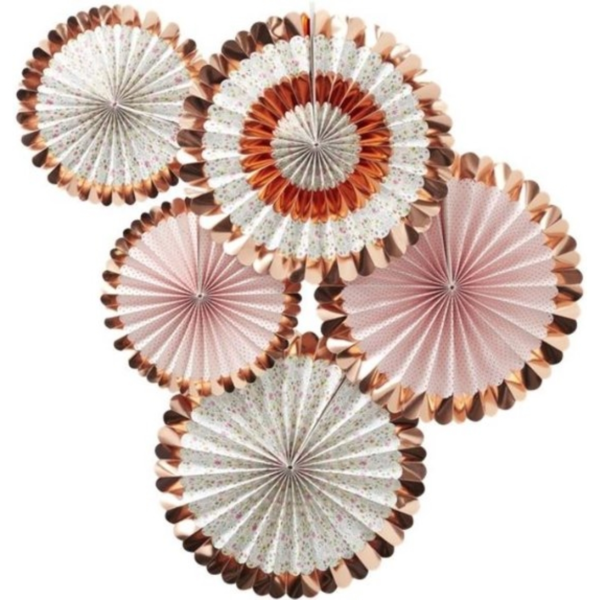 Ginger Ray waaiers rosegoudkleurig 38 cm set van 5