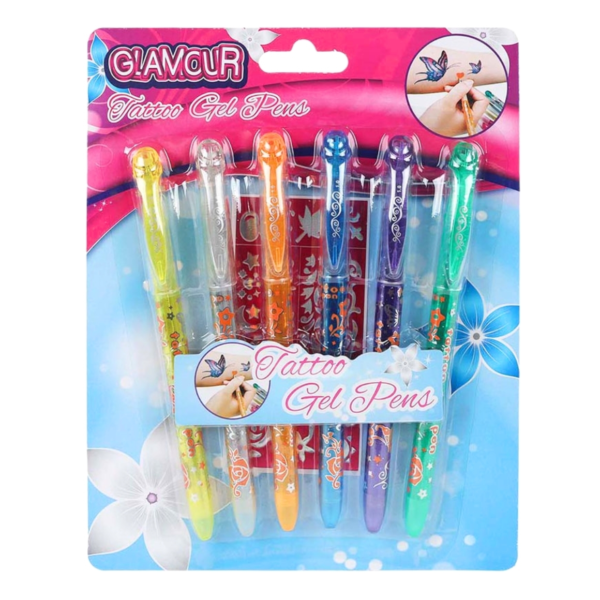 Glamour glitter tattoo pennen met sjabloon set van 6