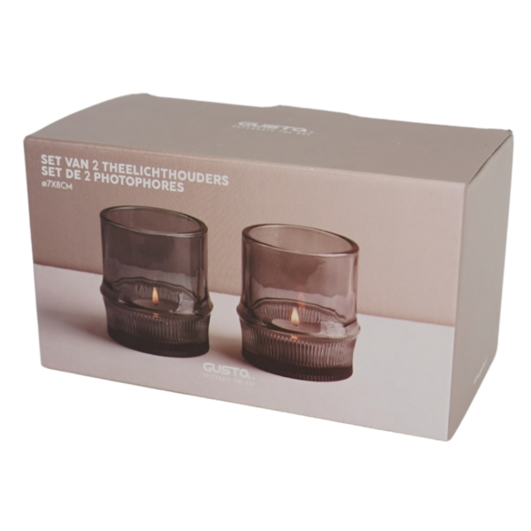 Gusta Teelichthalter Glas grau 8 cm 2er Set