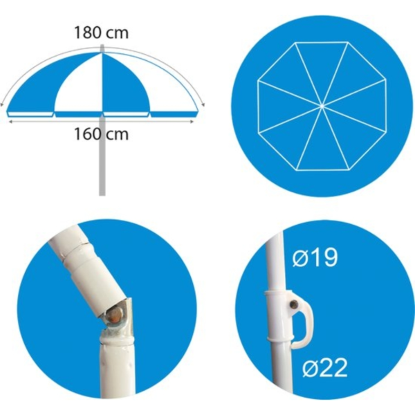 Parasol multicolour 180 cm 2 assorti