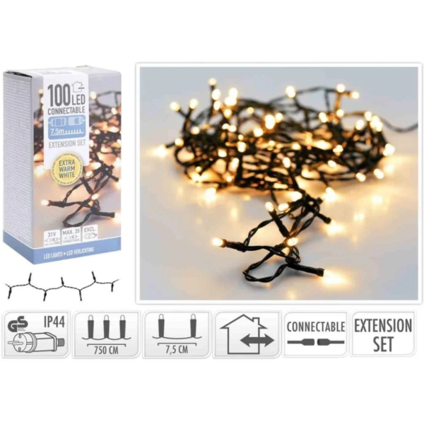 Lichtketting verlengset 100 LED lampjes 7,5 m