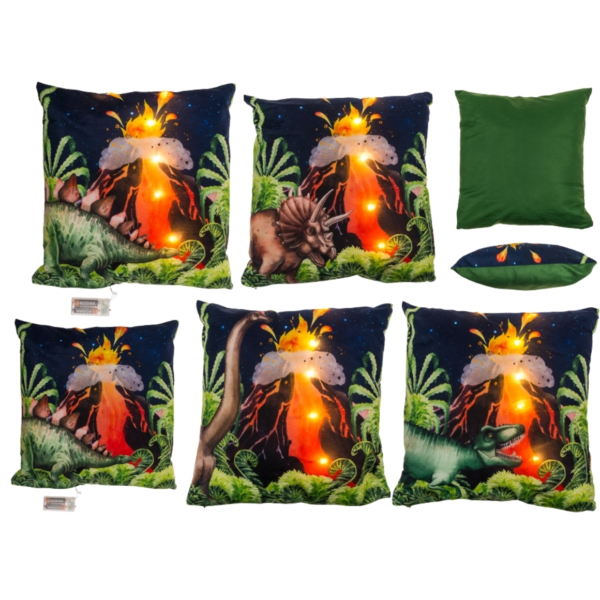 Out of the Blue kussen Dino LED op batterij 40 x 40 cm 4 assorti