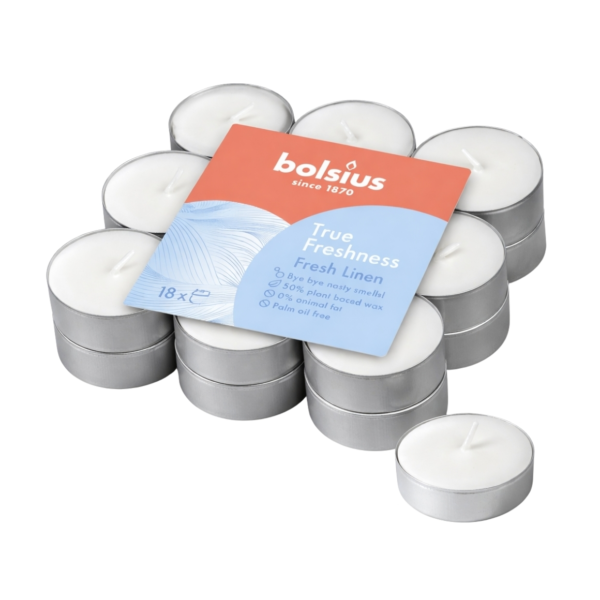 Bolsius geur theelichten Fresh Linen 4 cm set van 18