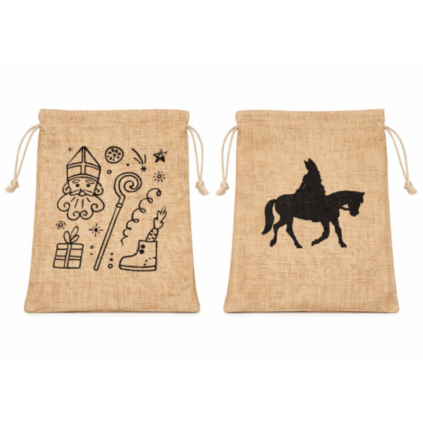 Geschenktas Sinterklaas jute zak 20 x 25 cm 2 assorti set van 3