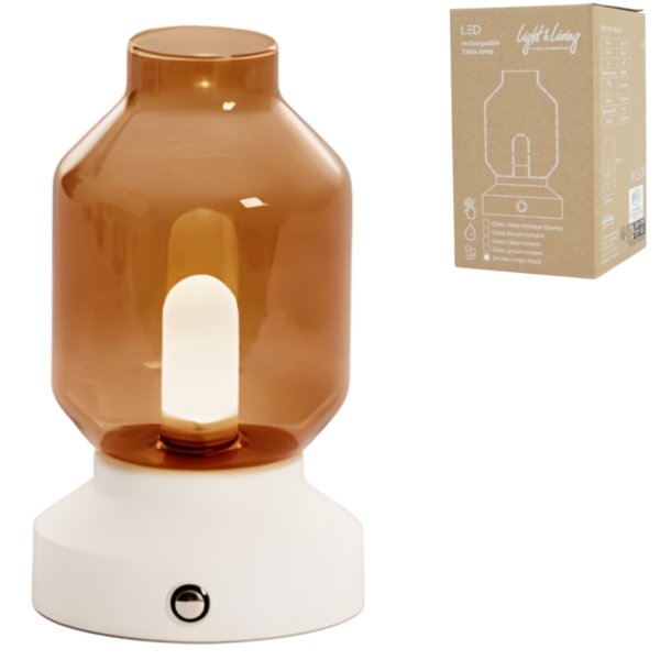 Light & Living tafellamp Merey LED oplaadbaar bruin creme 19 cm