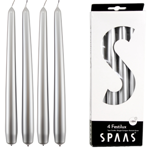 (R) Spaas Tafelkerzen silberfarben 2,2 x 25 cm 4 Stück