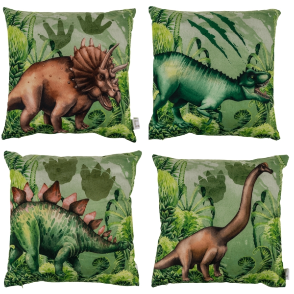 Out of the blue kussen dinosaurus 40 x 40 cm 4 assorti VE24